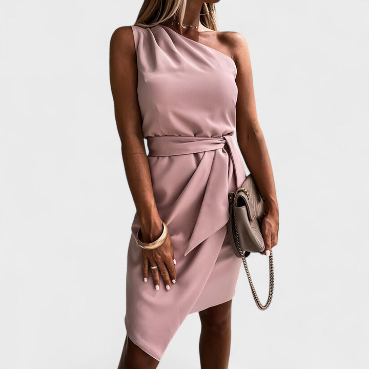 Iva - Belted One-Shoulder Dress