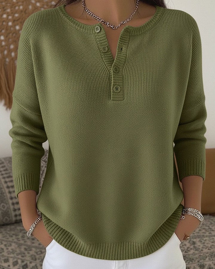 Elena | Knitted Jumper with Henley Button Details