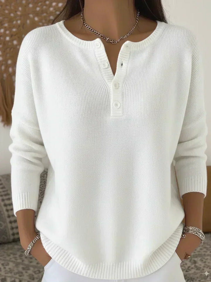 Elena | Knitted Jumper with Henley Button Details