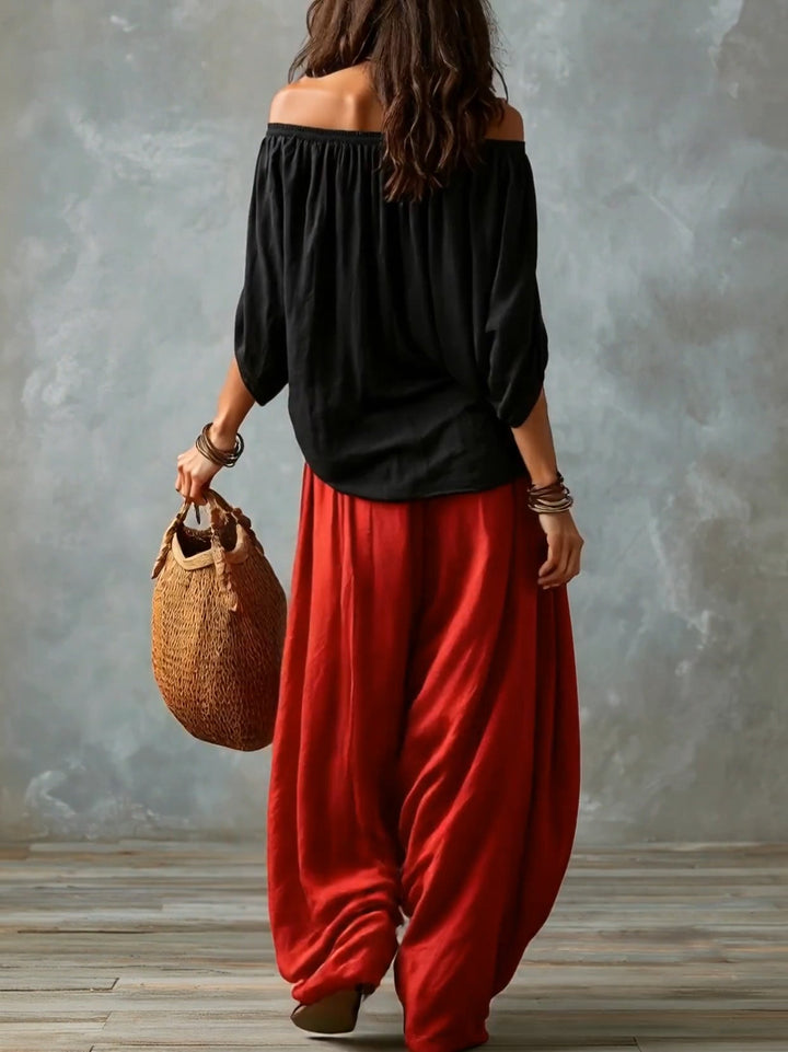Off-the-Shoulder Top with Lantern Trousers
