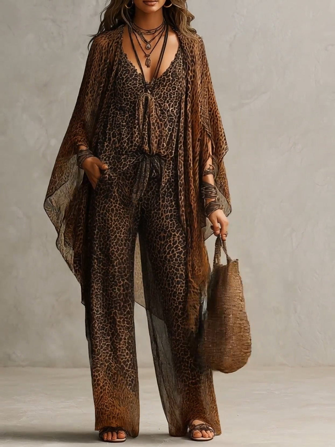 Luxury Boho Leopard Three-Piece Set