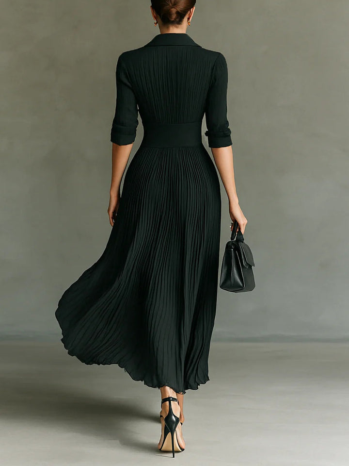 Elvire | High-Waisted Pleated Dress with Lapels