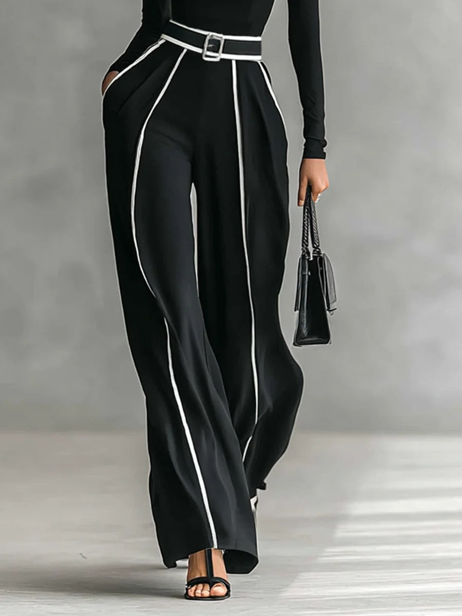 Emma | Elegant High-Collar Top and Wide-Leg Trousers Set