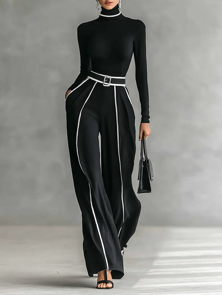 Emma | Elegant High-Collar Top and Wide-Leg Trousers Set