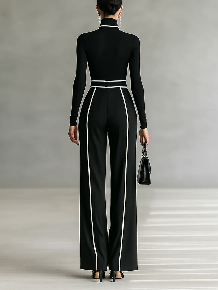 Emma | Elegant High-Collar Top and Wide-Leg Trousers Set