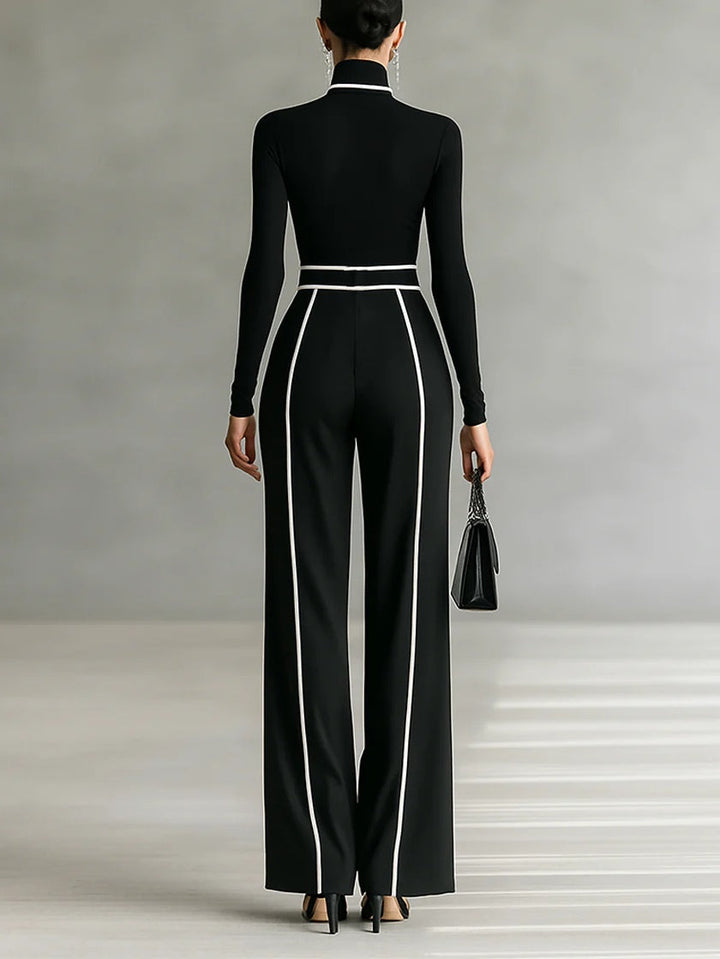 Emma | Elegant High-Collar Top and Wide-Leg Trousers Set