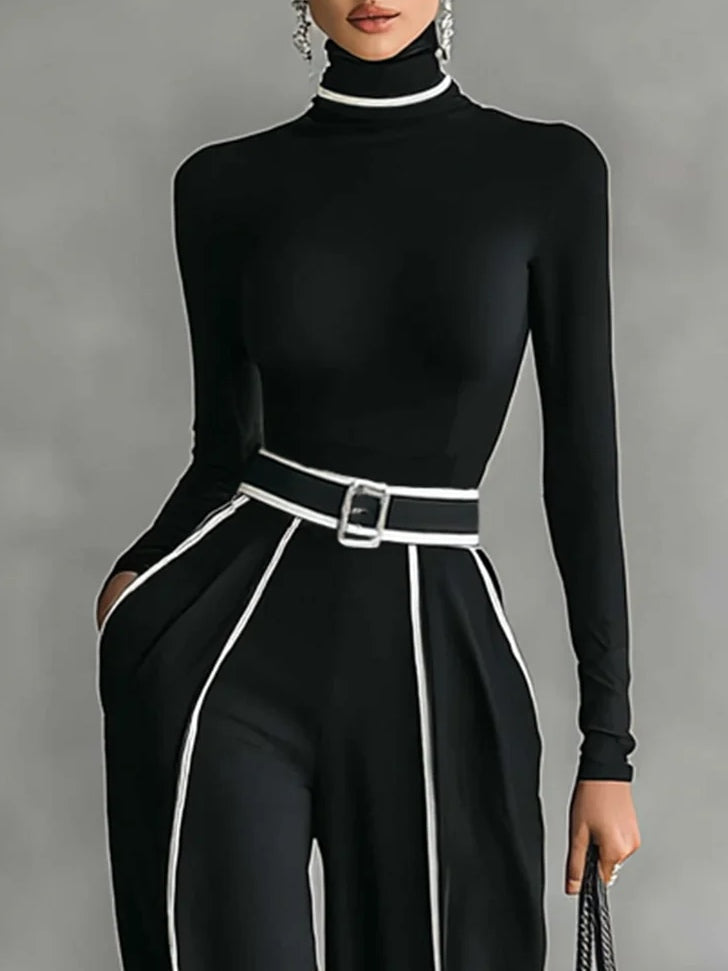 Emma | Elegant High-Collar Top and Wide-Leg Trousers Set
