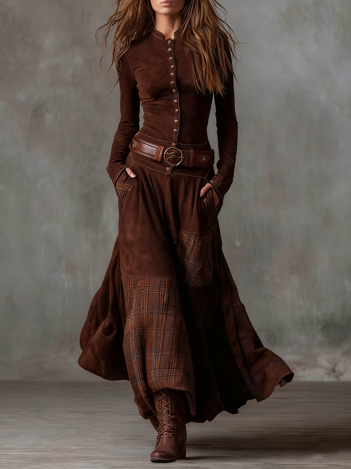 Élise | Suede Maxi Dress with Belt