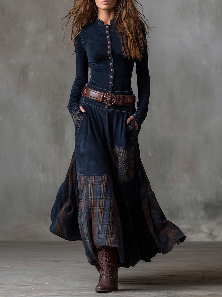 Élise | Suede Maxi Dress with Belt