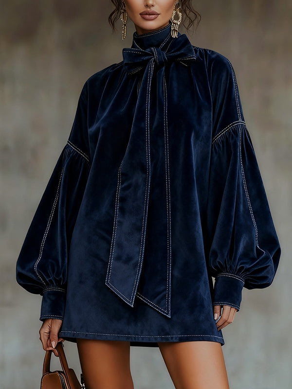 Tiphaine | Mini Velvet Dress with Bow Detail