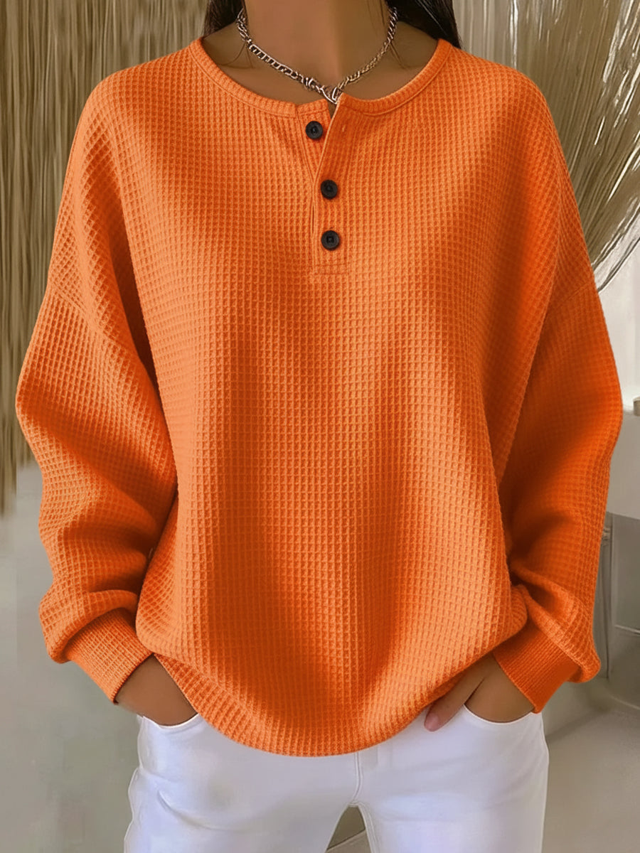 Milagros | Waffle Knit Henley Sweatshirt