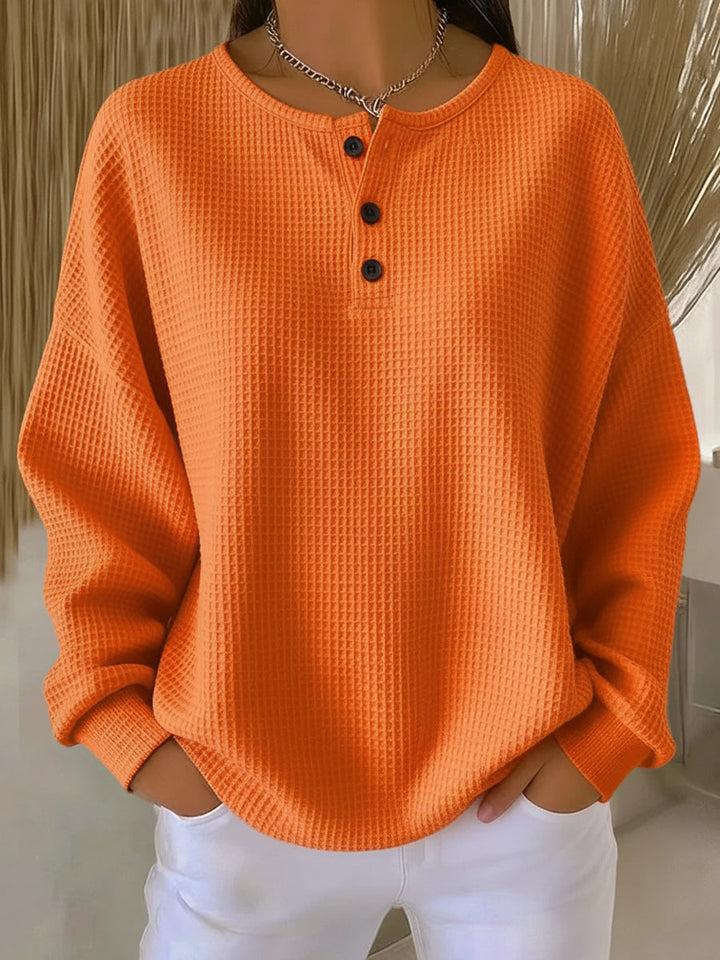 Milagros | Waffle Knit Henley Sweatshirt