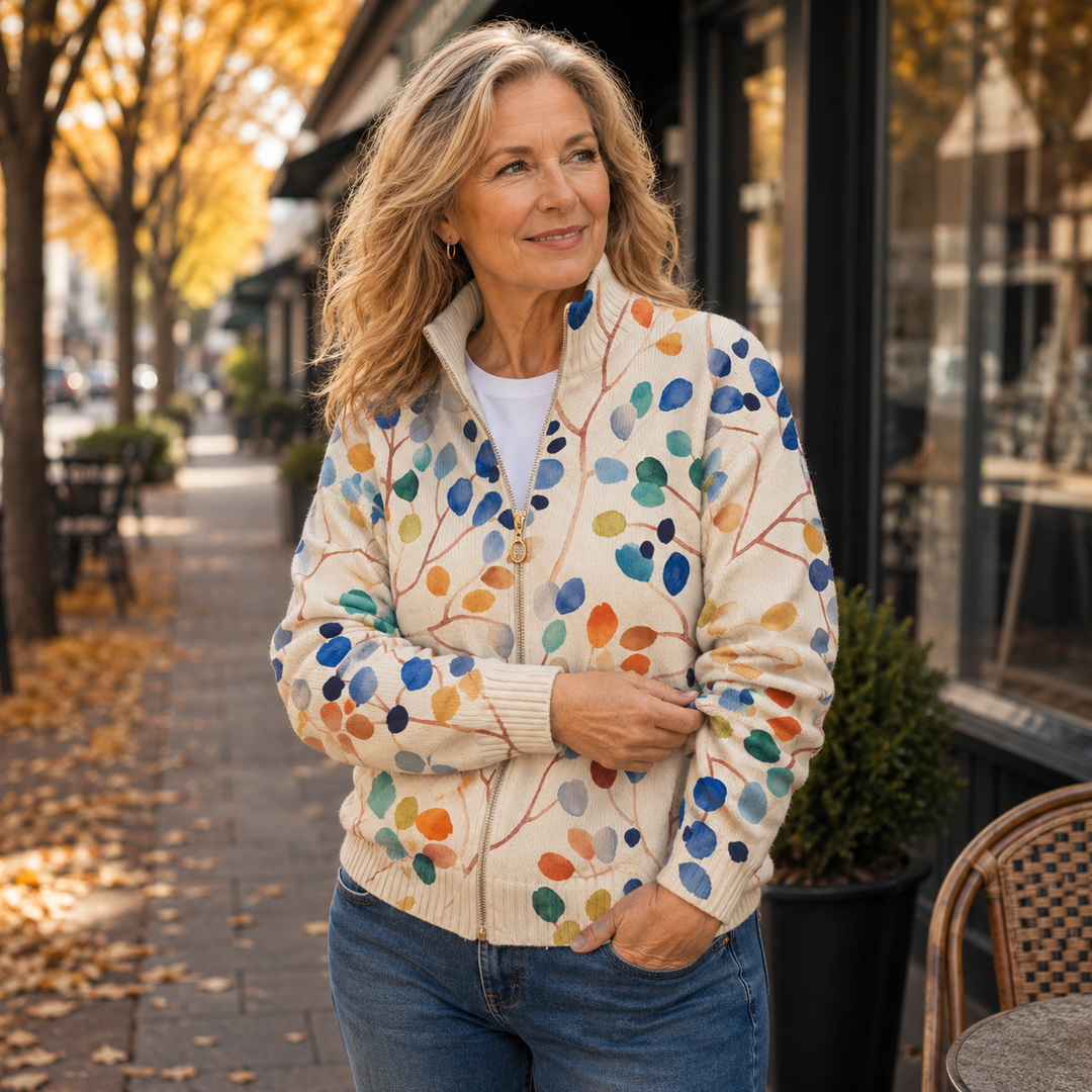 Delphine | Botanical Print Zip-Up Cardigan