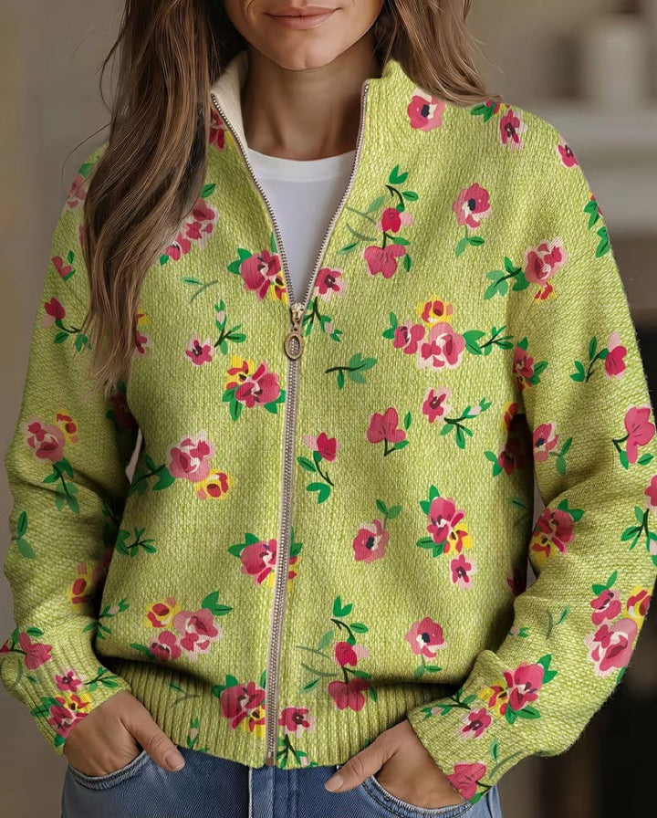 Margot | Floral Pink and Lime Zip Cardigan