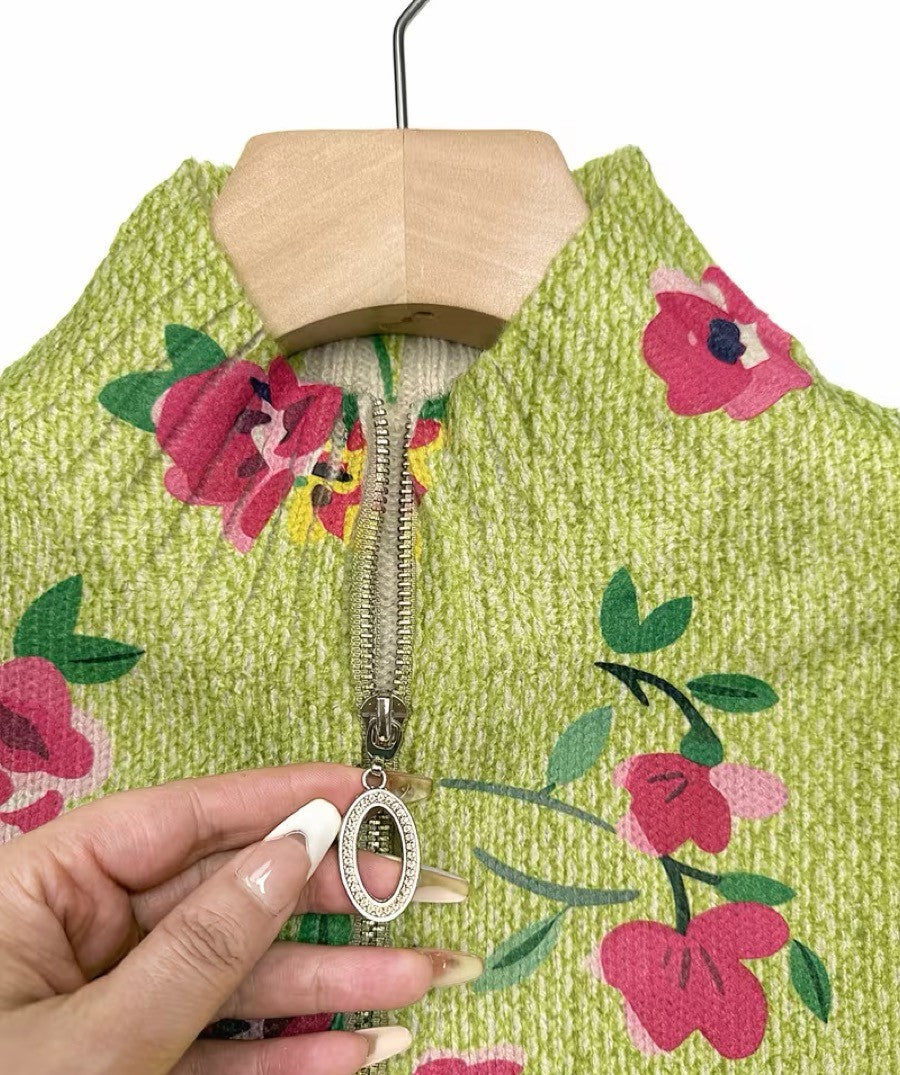 Margot | Floral Pink and Lime Zip Cardigan