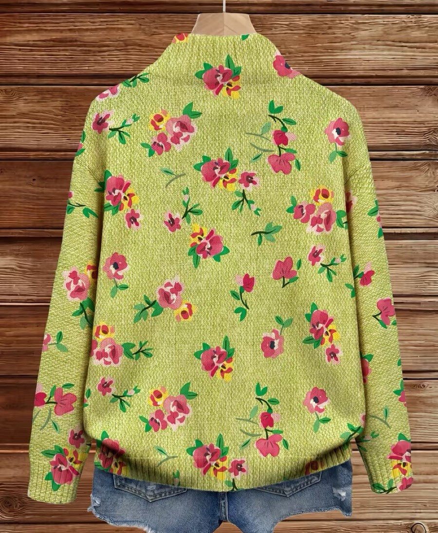Margot | Floral Pink and Lime Zip Cardigan