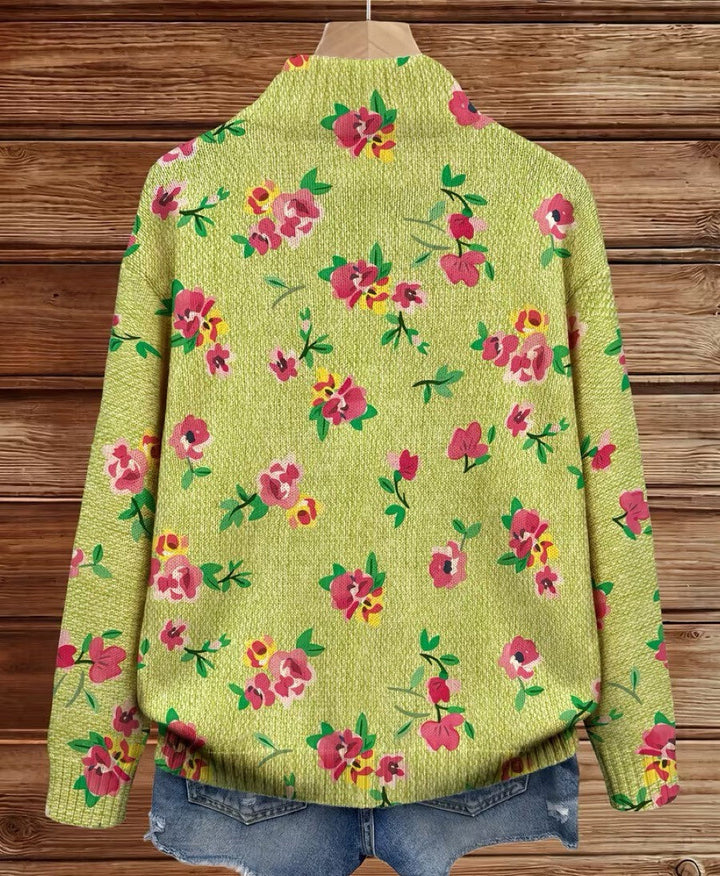 Margot | Floral Pink and Lime Zip Cardigan