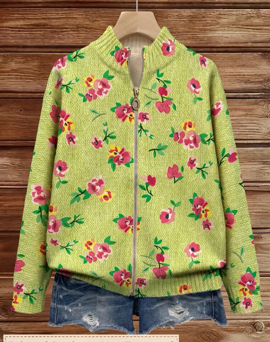 Margot | Floral Pink and Lime Zip Cardigan