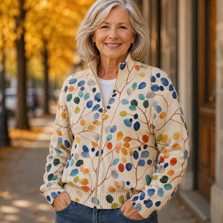 Delphine | Botanical Print Zip-Up Cardigan
