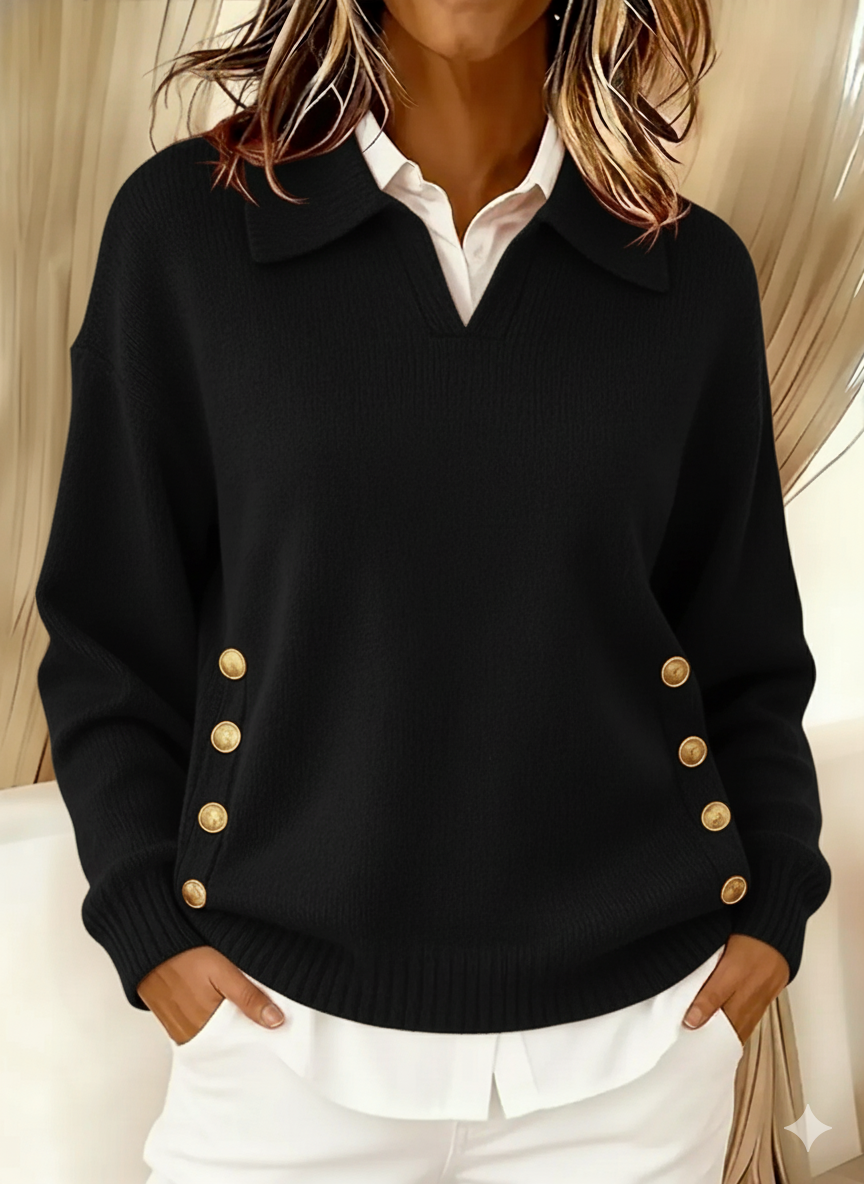 Vicenta | Polo Neck Jumper with Button Detail