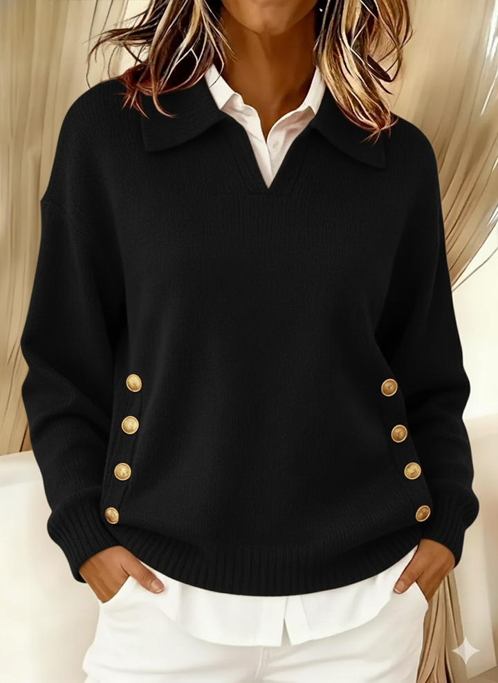 Vicenta | Polo Neck Jumper with Button Detail