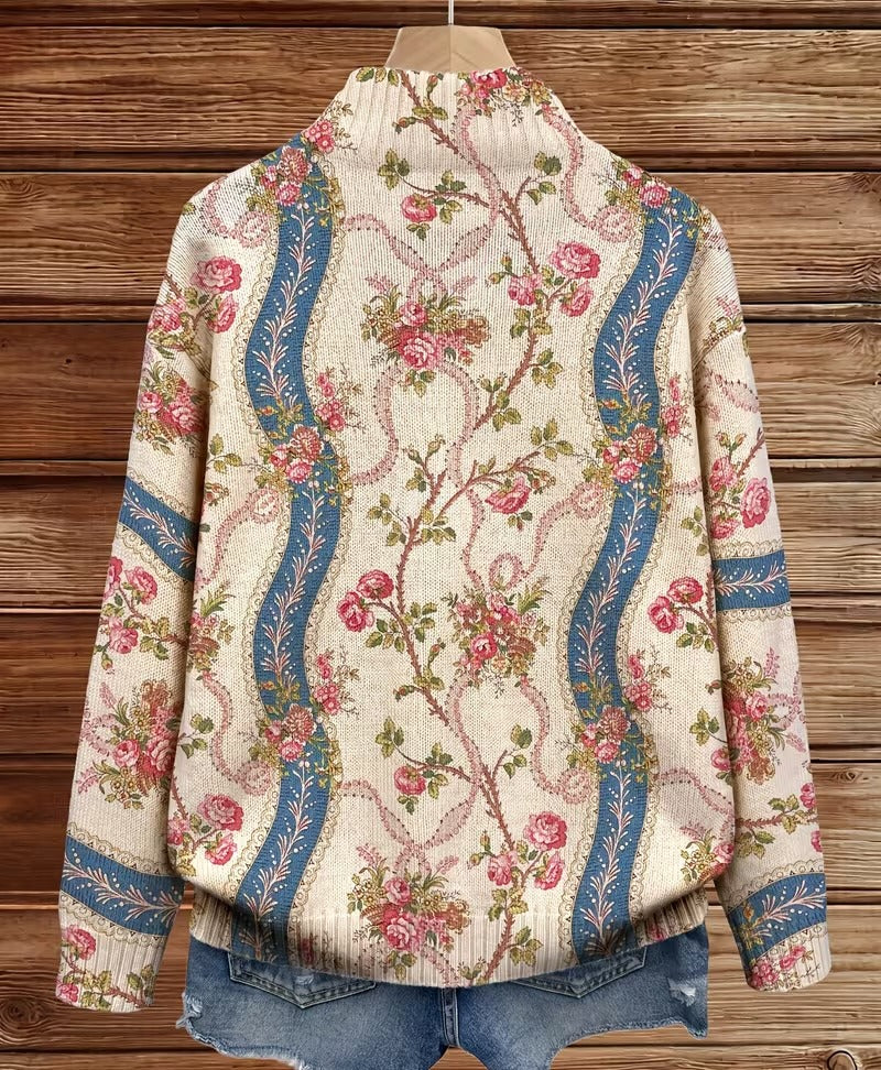 Rosalind | Wool Cardigan with Climbing Roses Design