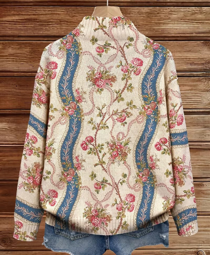 Rosalind | Wool Cardigan with Climbing Roses Design