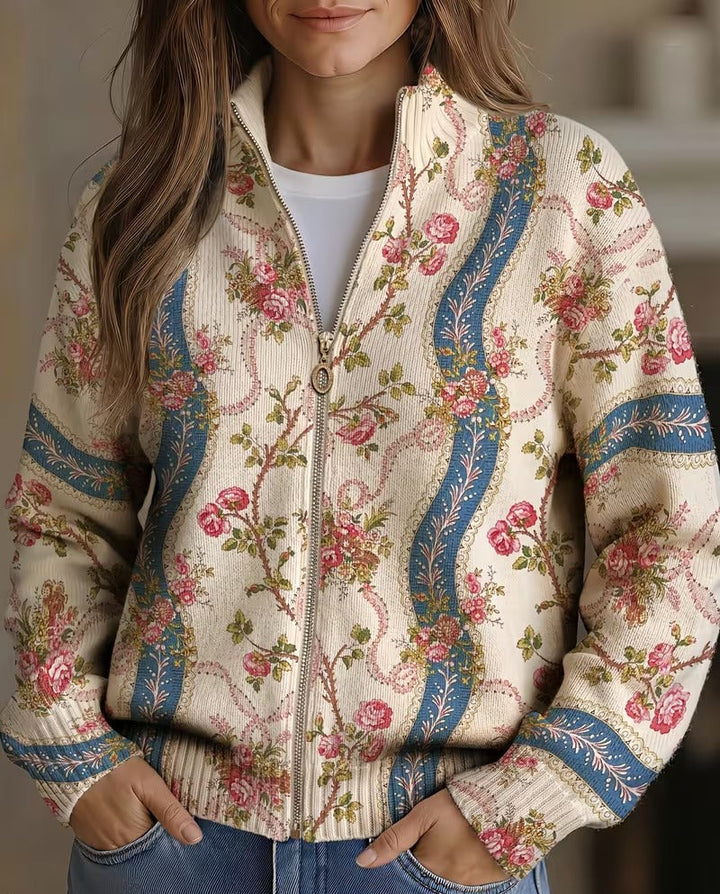 Rosalind | Wool Cardigan with Climbing Roses Design