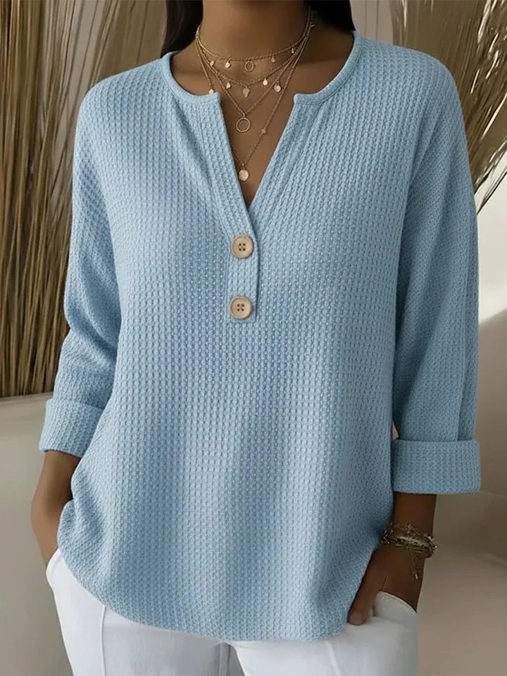 Lousia | Waffle Textured Henley T-Shirt with Buttons