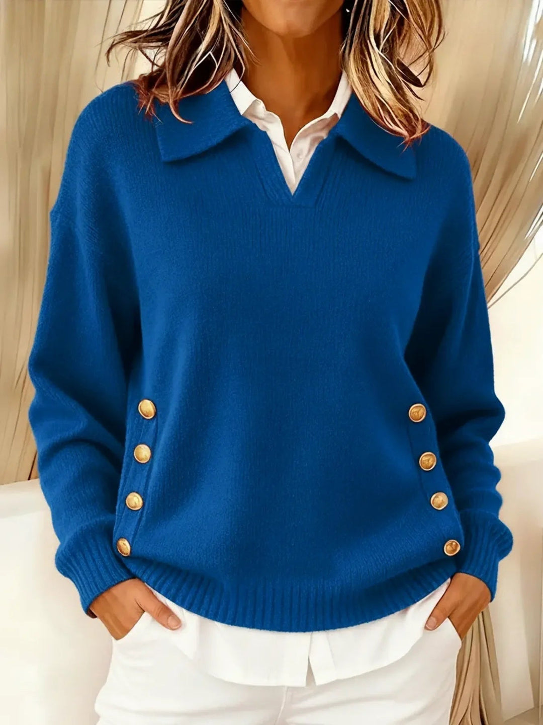 Vicenta | Polo Neck Jumper with Button Detail
