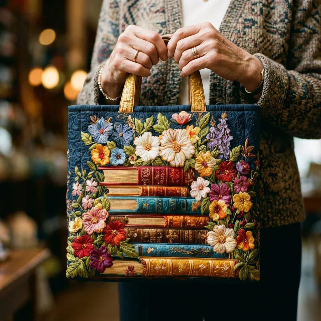 Floral and Books Print Artisan Tote Bag