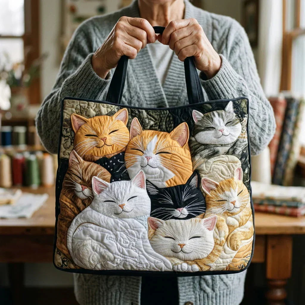 Quilted Artisan Backpack - Sleeping Cats Design