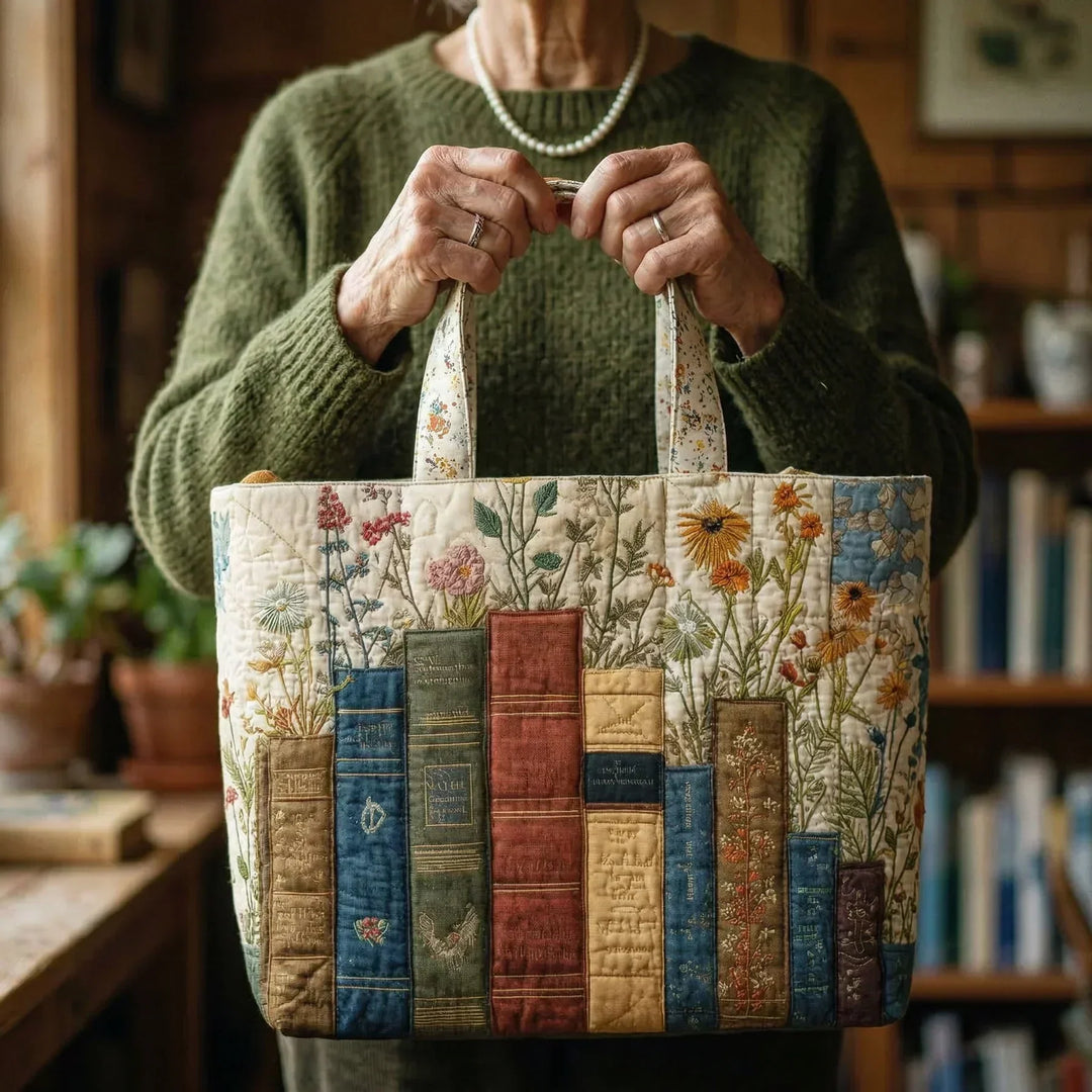 Quilted Artisan Bag - Floral & Literary Design