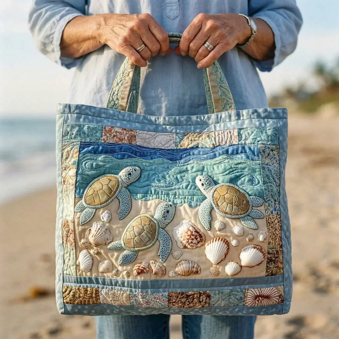 Quilted Artisan Tote Bag – Sea Turtles Design