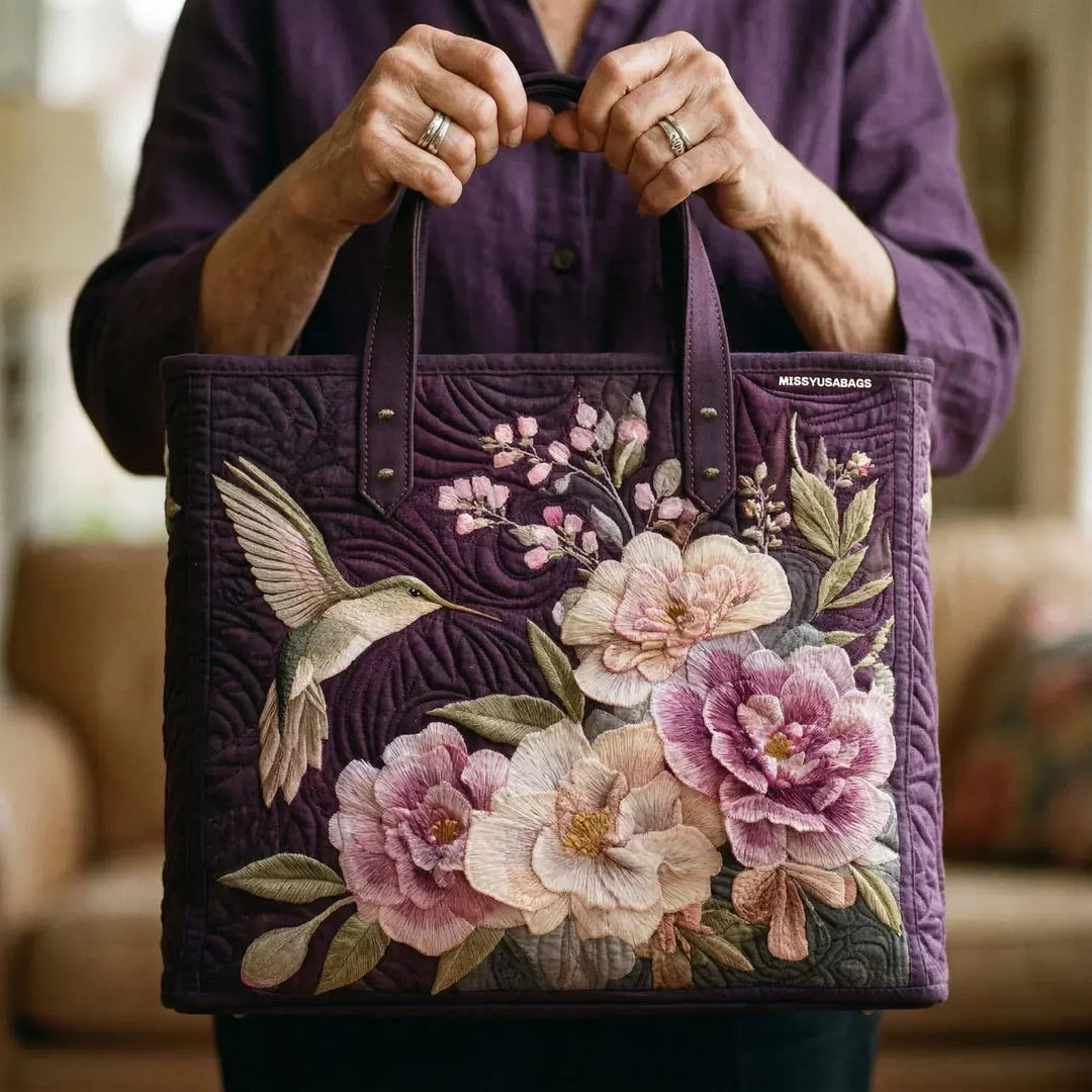 Padded Tote Bag - Hummingbird & Orchids