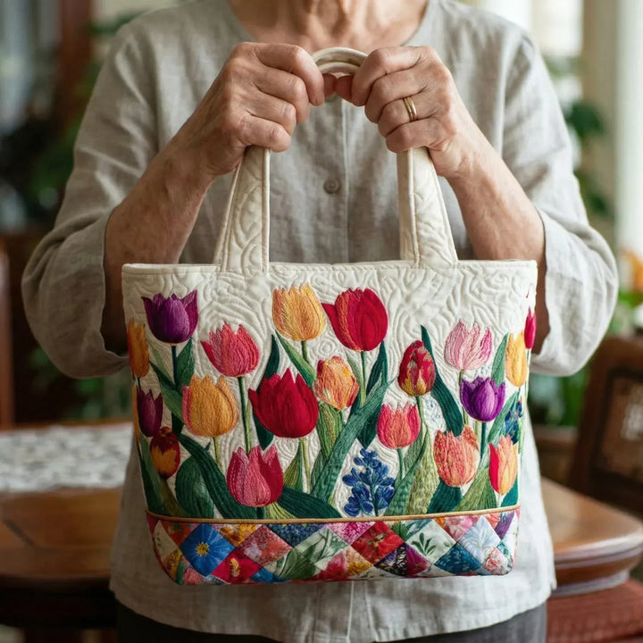Tulip Garden Quilted Tote Bag