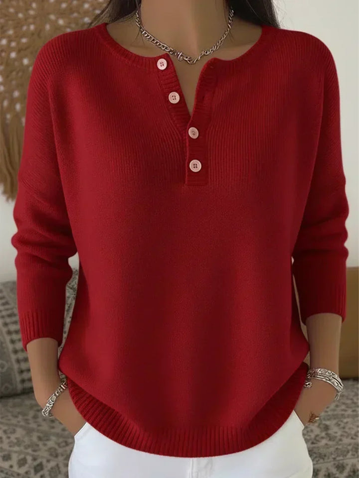 Elena | Knitted Jumper with Henley Button Details