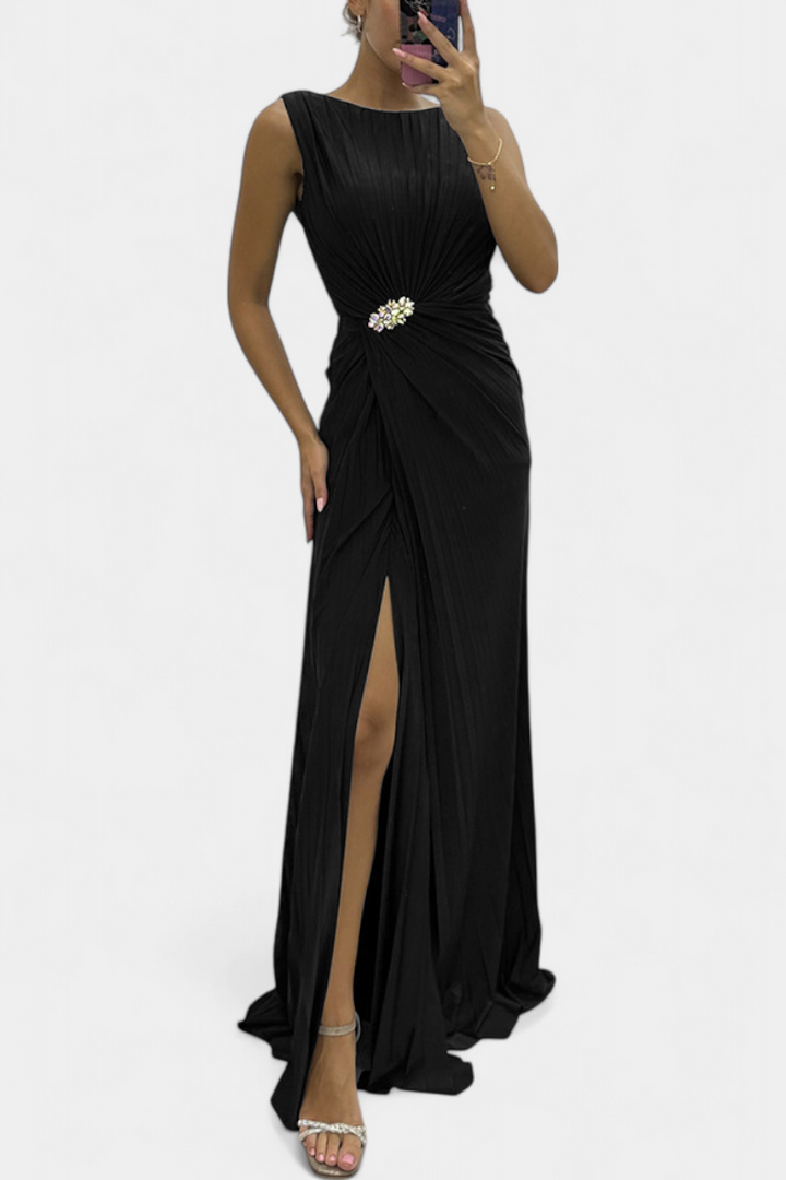 Emilija Pleated Maxi Dress with Side Neckline