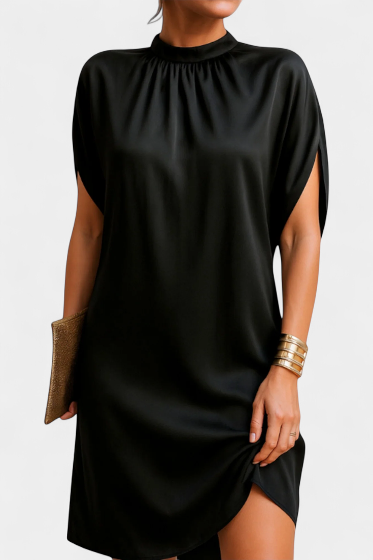 Ena Timeless Midi Dress with Round Neck