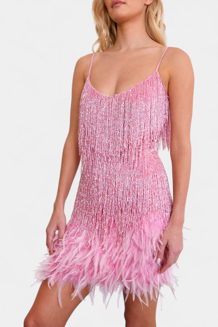 Mirjana Feather Detail Mini Dress