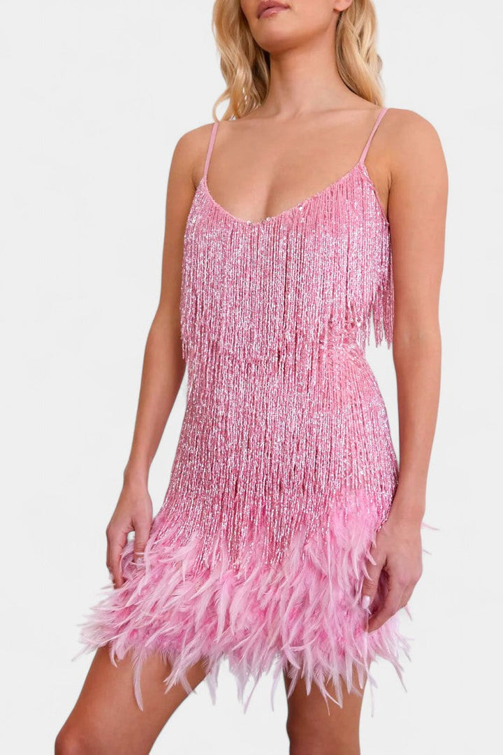 Mirjana Feather Detail Mini Dress