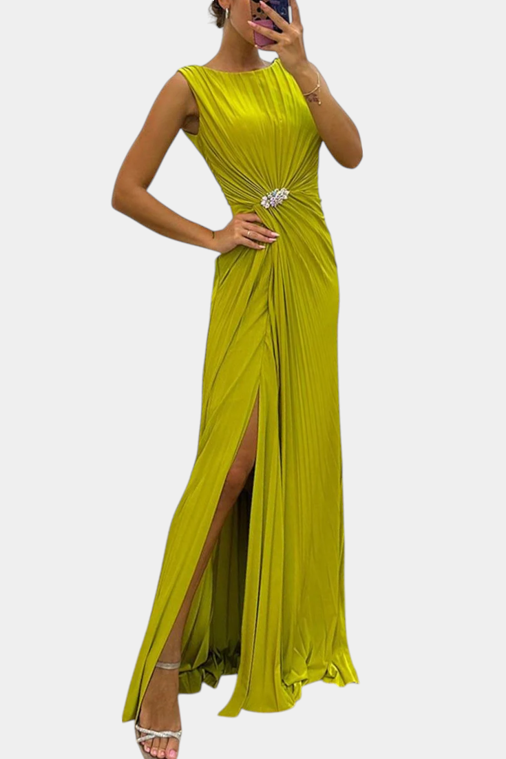 Emilija Pleated Maxi Dress with Side Neckline