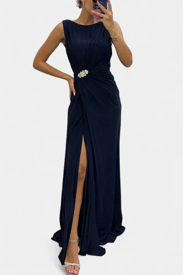Emilija Pleated Maxi Dress with Side Neckline