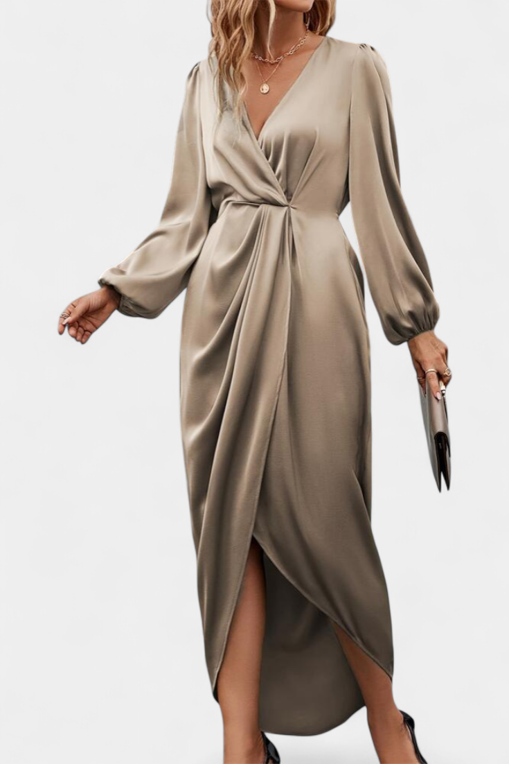 Andrea - Elegant Long Dress with V-Neck and Side Split