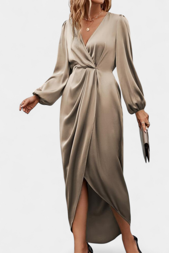 Andrea - Elegant Long Dress with V-Neck and Side Split