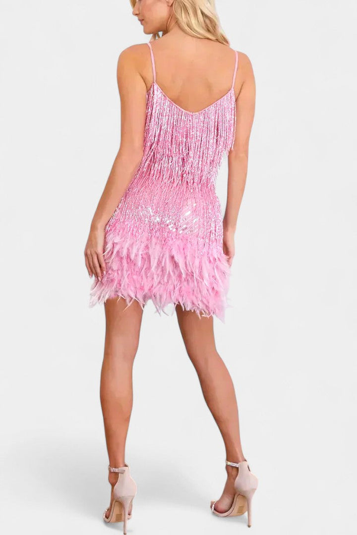 Mirjana Feather Detail Mini Dress