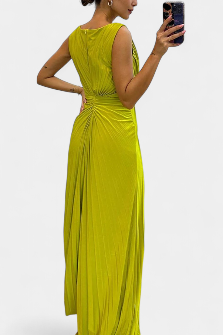 Emilija Pleated Maxi Dress with Side Neckline