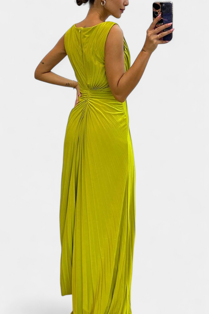 Emilija Pleated Maxi Dress with Side Neckline