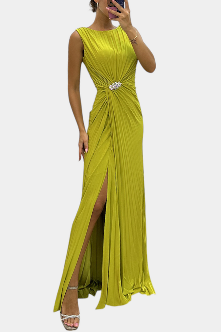 Emilija Pleated Maxi Dress with Side Neckline