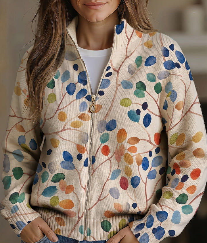 Delphine | Botanical Print Zip-Up Cardigan